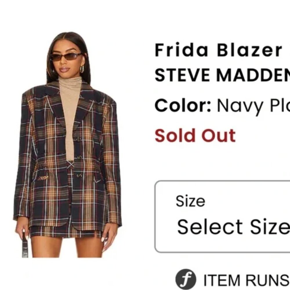 SET— Steve Madden Revolve Frida navy plaid blazer and Cameron skirt navy plaid